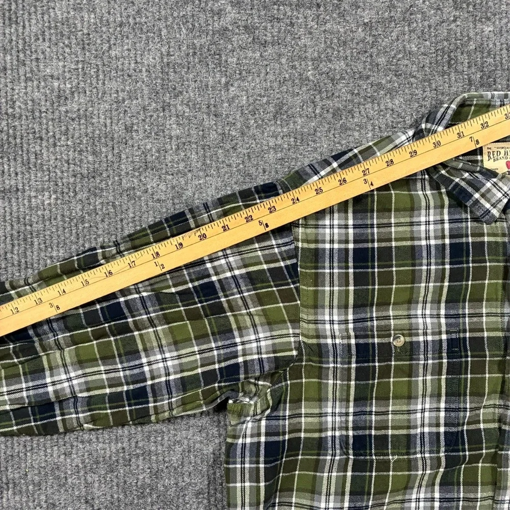 Red‎ Head Mens Button Up Shirt Size XL Green Plaid 100% Cotton Long Sleeve